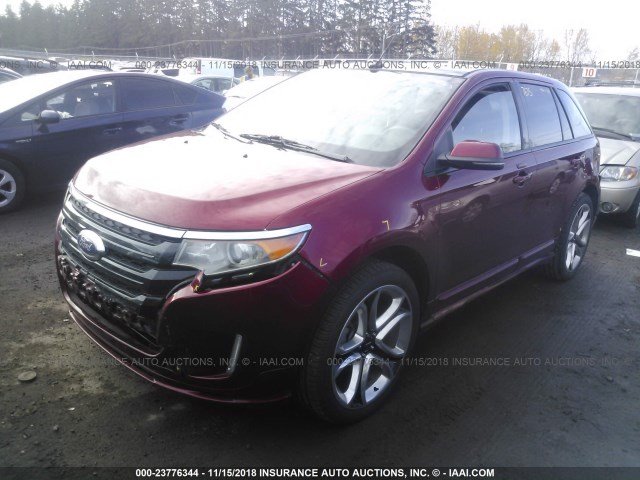 2FMDK4AK8DBC12941 - 2013 FORD EDGE SPORT RED photo 2