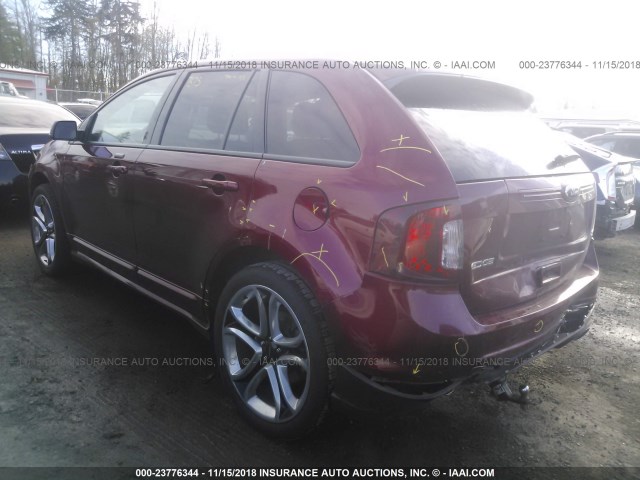 2FMDK4AK8DBC12941 - 2013 FORD EDGE SPORT RED photo 3