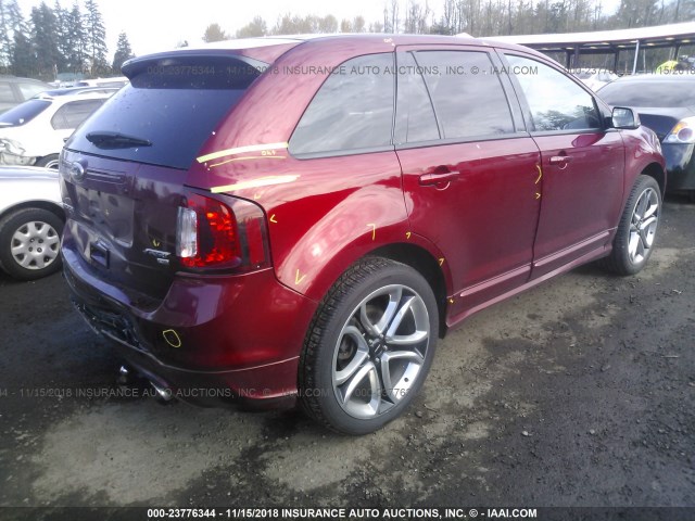 2FMDK4AK8DBC12941 - 2013 FORD EDGE SPORT RED photo 4