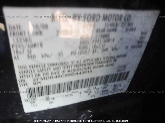 2FMDK48C89BA43915 - 2009 FORD EDGE SEL BLACK photo 9