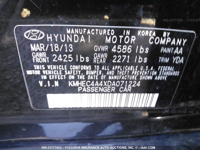 KMHEC4A4XDA071224 - 2013 HYUNDAI SONATA HYBRID BLACK photo 9