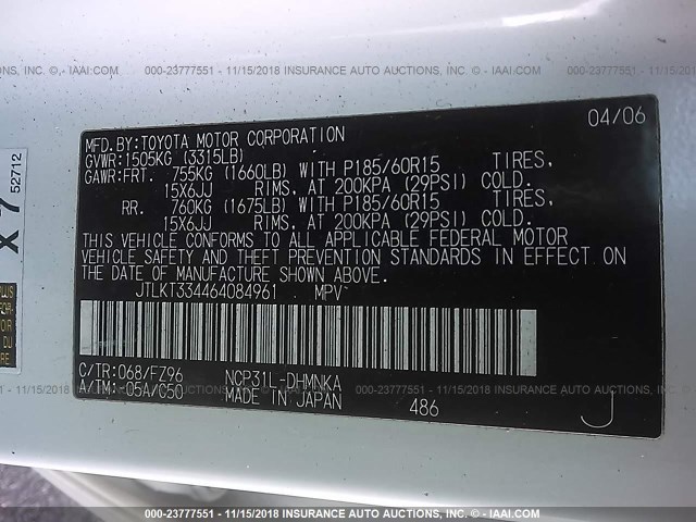 JTLKT334464084961 - 2006 TOYOTA SCION XB Ağ foto 9