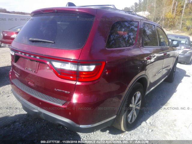 1C4RDHDG6EC975061 - 2014 DODGE DURANGO LIMITED RED photo 4