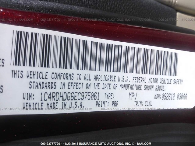 1C4RDHDG6EC975061 - 2014 DODGE DURANGO LIMITED RED photo 9