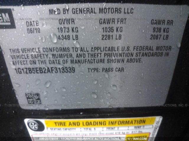 1G1ZB5EB2AF313339 - 2010 CHEVROLET MALIBU LS 蓝色 照片 9