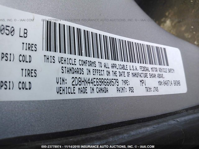 2D8HN44E69R660579 - 2009 DODGE GRAND CARAVAN SE SILVER photo 9