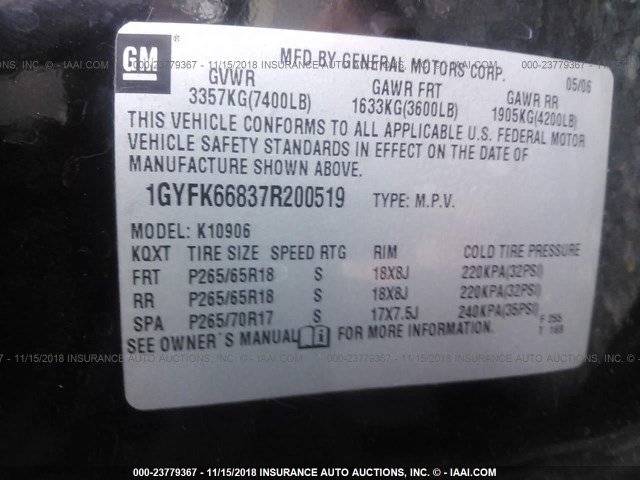 1GYFK66837R200519 - 2007 CADILLAC ESCALADE ESV BLACK photo 9