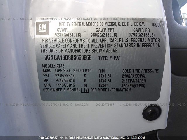 3GNCA13D88S669868 - 2008 CHEVROLET HHR LS Blanco foto 9