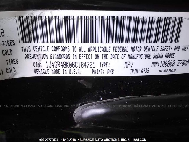 1J4GR48K06C184701 - 2006 JEEP GRAND CHEROKEE LAREDO/COLUMBIA/FREEDOM 黑色 照片 9
