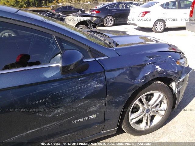 3FA6P0LU8JR226251 - 2018 FORD FUSION SE HYBRID BLUE photo 6