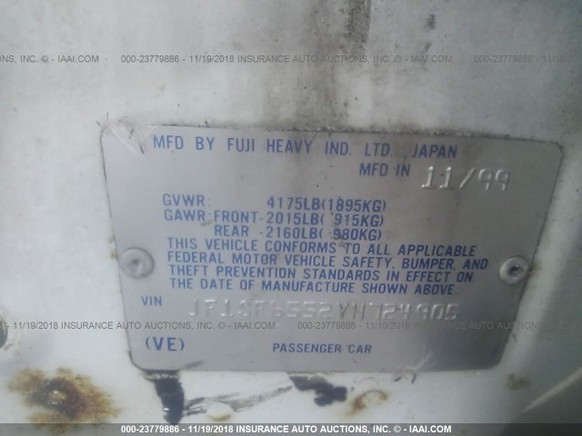 JF1SF6552YH724905 - 2000 SUBARU FORESTER S WHITE photo 9