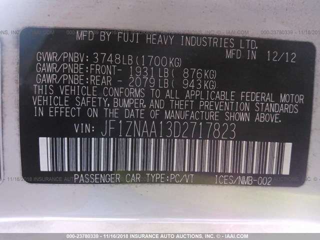 JF1ZNAA13D2717823 - 2013 TOYOTA SCION FR-S WHITE photo 9