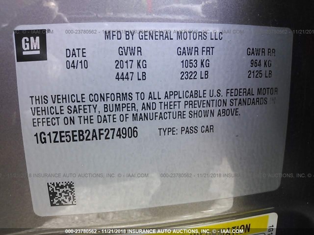 1G1ZE5EB2AF274906 - 2010 CHEVROLET MALIBU LTZ 棕色 照片 9