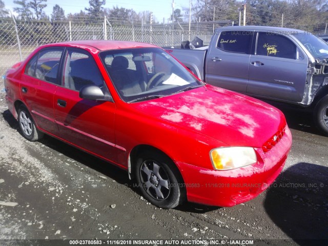 KMHCG45C42U321565 - 2002 HYUNDAI ACCENT GL RED photo 1