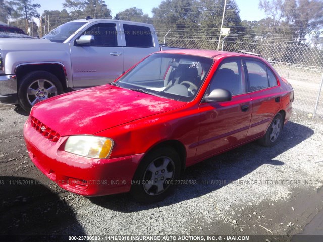 KMHCG45C42U321565 - 2002 HYUNDAI ACCENT GL RED photo 2