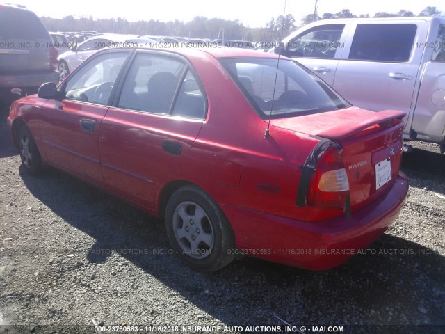 KMHCG45C42U321565 - 2002 HYUNDAI ACCENT GL RED photo 3