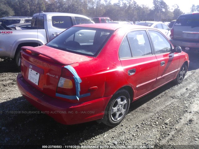 KMHCG45C42U321565 - 2002 HYUNDAI ACCENT GL RED photo 4