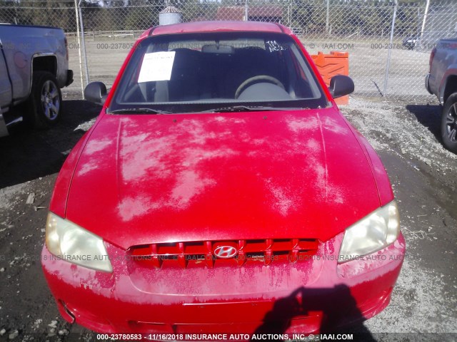 KMHCG45C42U321565 - 2002 HYUNDAI ACCENT GL RED photo 6