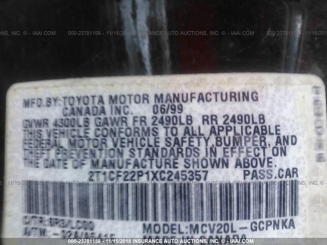 2T1CF22P1XC245357 - 1999 TOYOTA CAMRY SOLARA SE/SLE მწვანე ფოტო 9