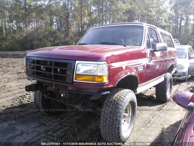 1FMEU15N4PLA20194 - 1993 FORD BRONCO U100 MAROON photo 2