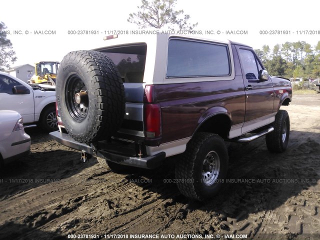 1FMEU15N4PLA20194 - 1993 FORD BRONCO U100 MAROON photo 4