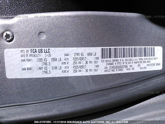 2C4RDGBG0GR267380 - 2016 DODGE GRAND CARAVAN SE SILVER photo 9