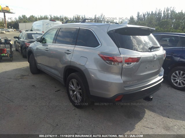 5TDKKRFHXFS066503 - 2015 TOYOTA HIGHLANDER XLE SILVER photo 3