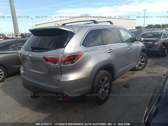 5TDKKRFHXFS066503 - 2015 TOYOTA HIGHLANDER XLE ვერცხლისფერი ფოტო 4
