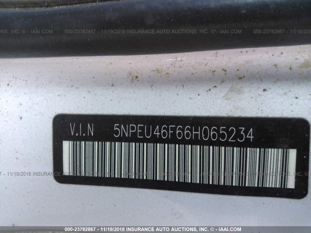 5NPEU46F66H065234 - 2006 HYUNDAI SONATA GLS/LX SILVER photo 9