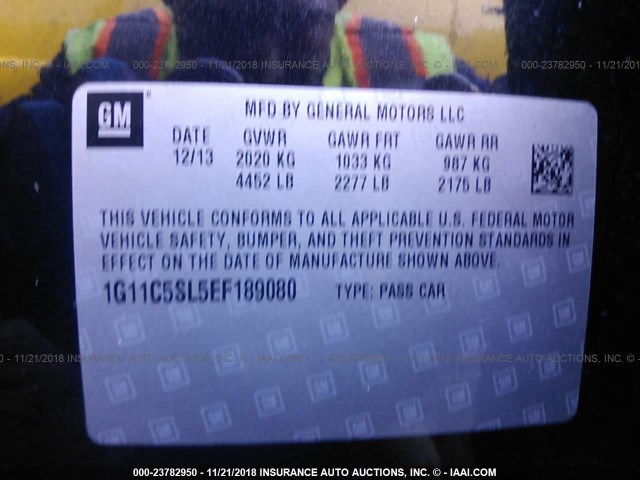 1G11C5SL5EF189080 - 2014 CHEVROLET MALIBU 1LT 黑色 照片 9