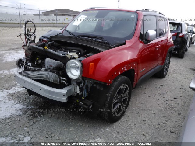 ZACCJADT1GPC91519 - 2016 JEEP RENEGADE LIMITED RED photo 2