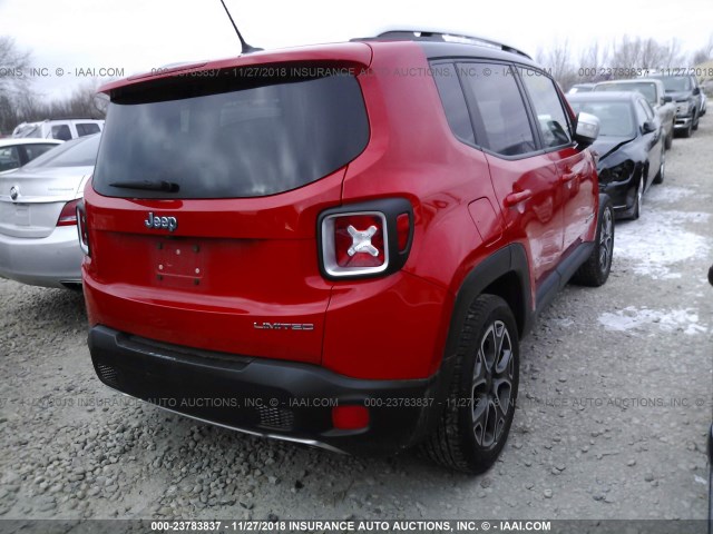 ZACCJADT1GPC91519 - 2016 JEEP RENEGADE LIMITED RED photo 4