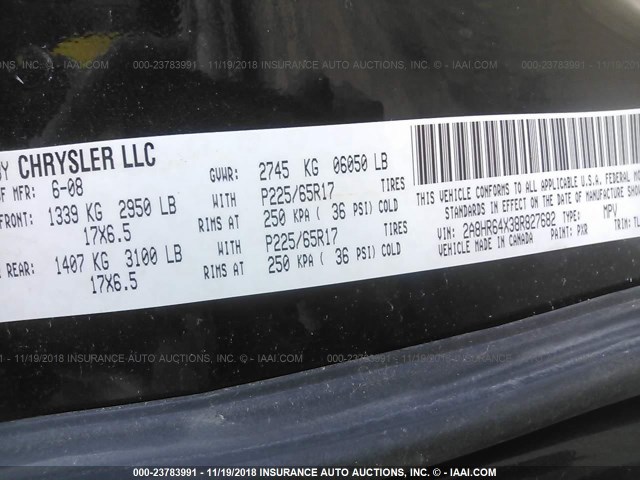 2A8HR64X38R827682 - 2008 CHRYSLER TOWN & COUNTRY LIMITED BLACK photo 9