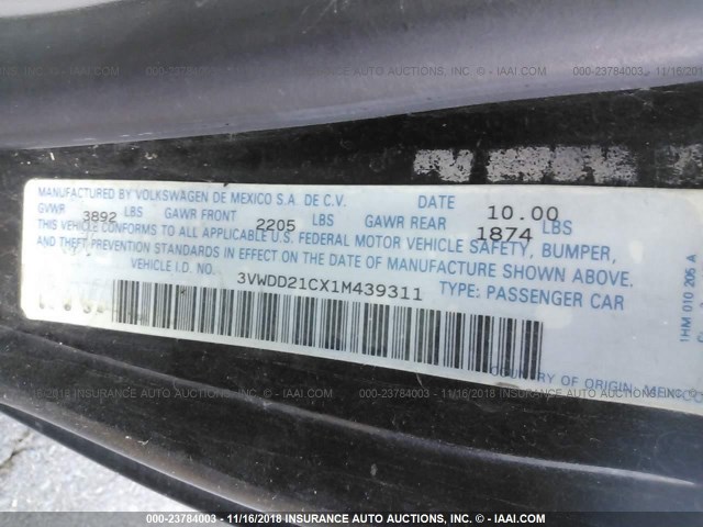 3VWDD21CX1M439311 - 2001 VOLKSWAGEN NEW BEETLE GLX 黑色 照片 9