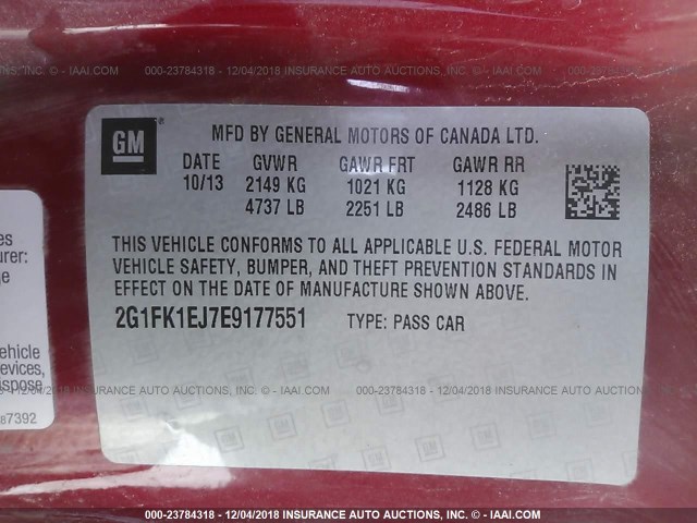 2G1FK1EJ7E9177551 - 2014 CHEVROLET CAMARO 2SS RED photo 9