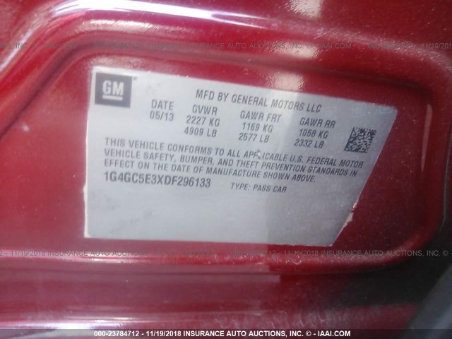 1G4GC5E3XDF296133 - 2013 BUICK LACROSSE RED photo 9