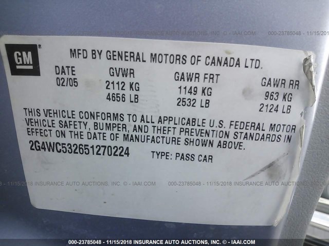 2G4WC532651270224 - 2005 BUICK LACROSSE CX SILVER photo 9