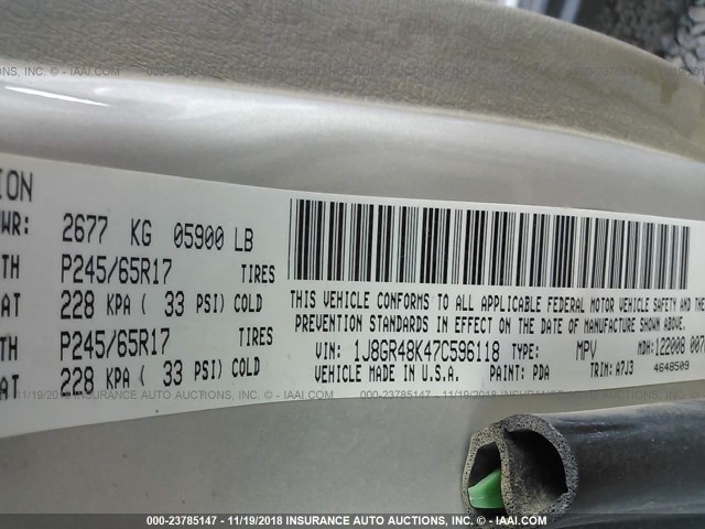 1J8GR48K47C596118 - 2007 JEEP GRAND CHEROKEE LAREDO/COLUMBIA/FREEDOM TAN photo 9