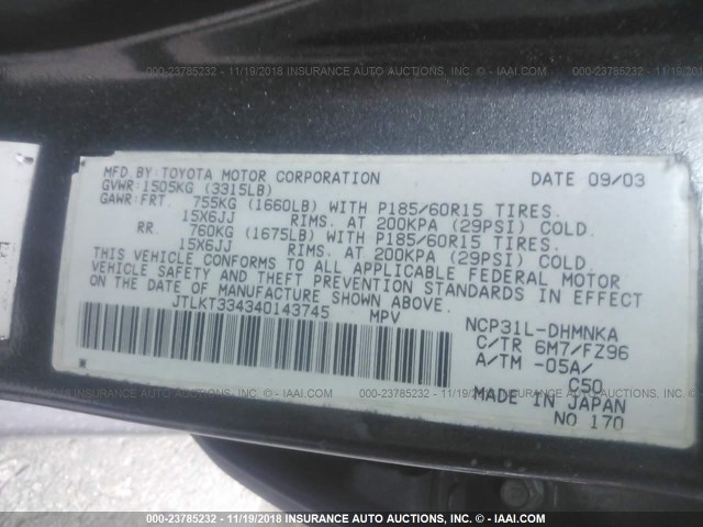 JTLKT334340143745 - 2004 TOYOTA SCION XB 灰色 照片 9