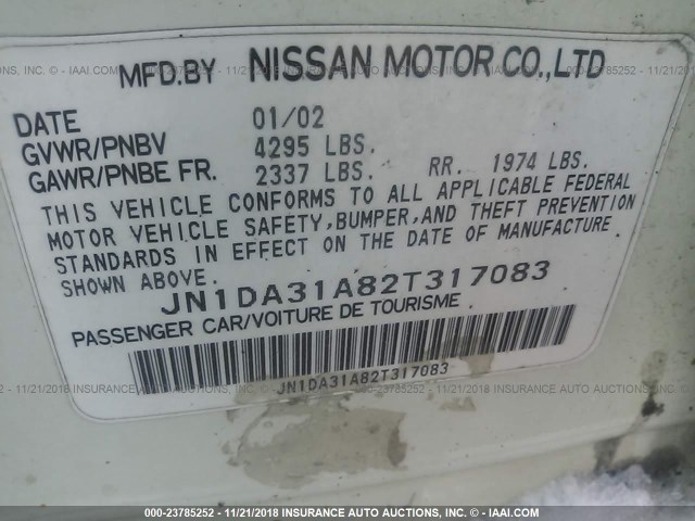 JN1DA31A82T317083 - 2002 NISSAN MAXIMA GLE/SE WHITE photo 9