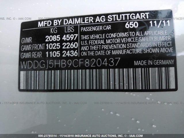 WDDGJ5HB9CF820437 - 2012 MERCEDES-BENZ C 350 WHITE photo 9