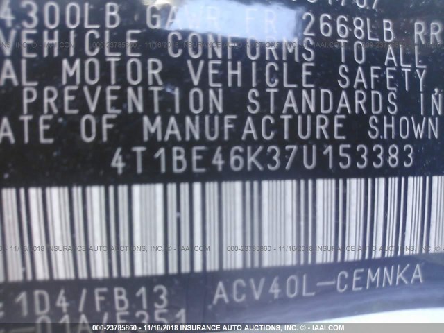 4T1BE46K37U153383 - 2007 TOYOTA CAMRY NEW GENERAT CE/LE/XLE/SE SILVER photo 9