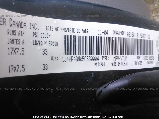 1J4HR48N05C560004 - 2005 JEEP GRAND CHEROKEE LAREDO/COLUMBIA/FREEDOM GREEN photo 9