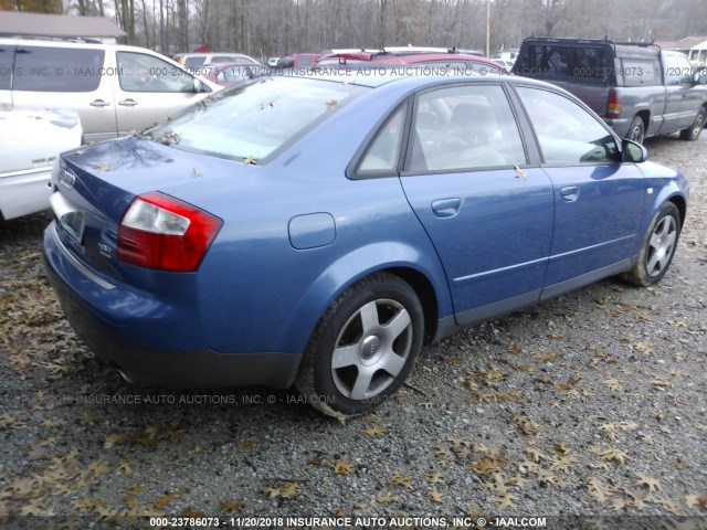 WAULC68EX2A114587 - 2002 AUDI A4 1.8T QUATTRO BLUE photo 4