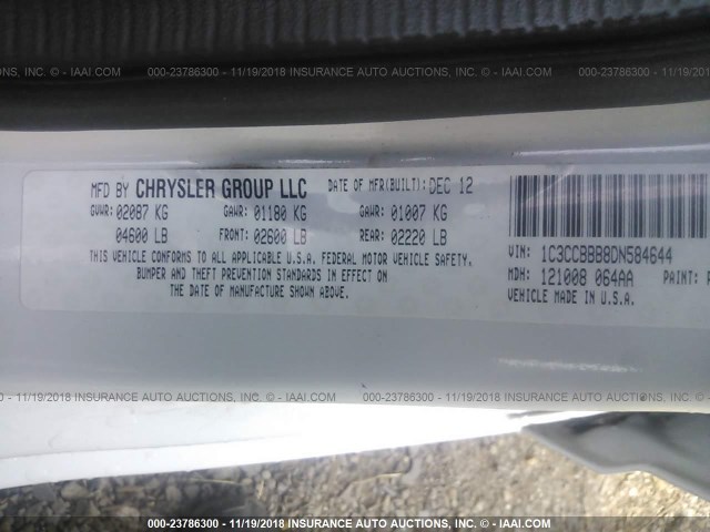 1C3CCBBB8DN584644 - 2013 CHRYSLER 200 TOURING WHITE photo 9