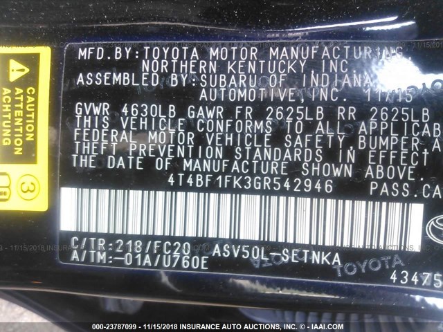 4T4BF1FK3GR542946 - 2016 TOYOTA CAMRY LE/XLE/SE/XSE BLACK photo 9