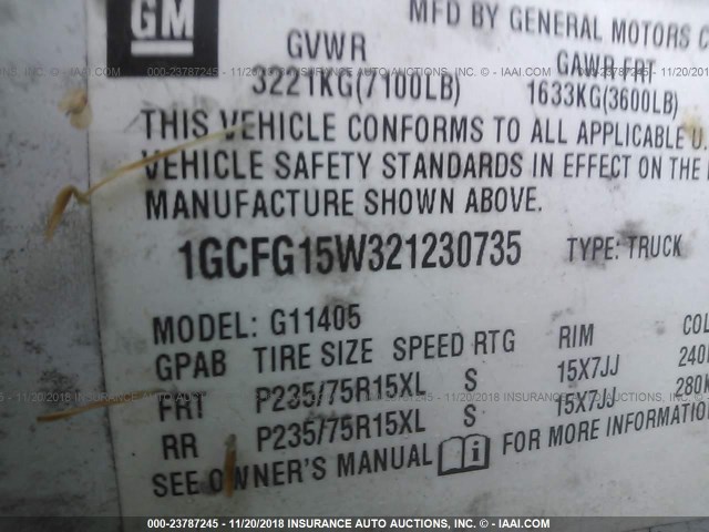 1GCFG15W321230735 - 2002 CHEVROLET EXPRESS G1500  WHITE photo 9