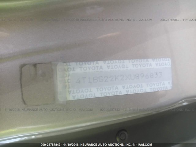 4T1BG22K2XU896833 - 1999 TOYOTA CAMRY CE/LE/XLE GOLD photo 9