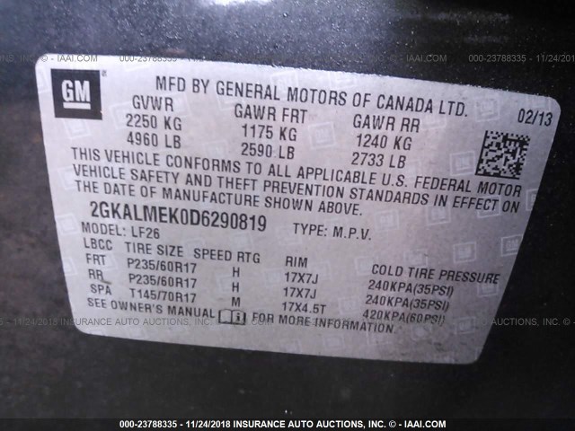 2GKALMEK0D6290819 - 2013 GMC TERRAIN SLE BLACK photo 9