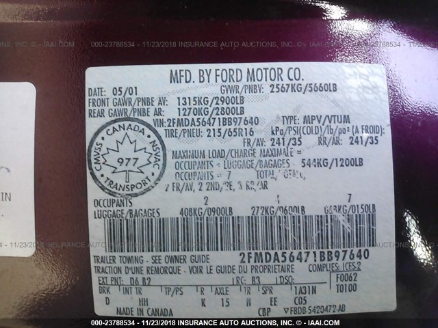 2FMDA56471BB97640 - 2001 FORD WINDSTAR SEL MAROON photo 9